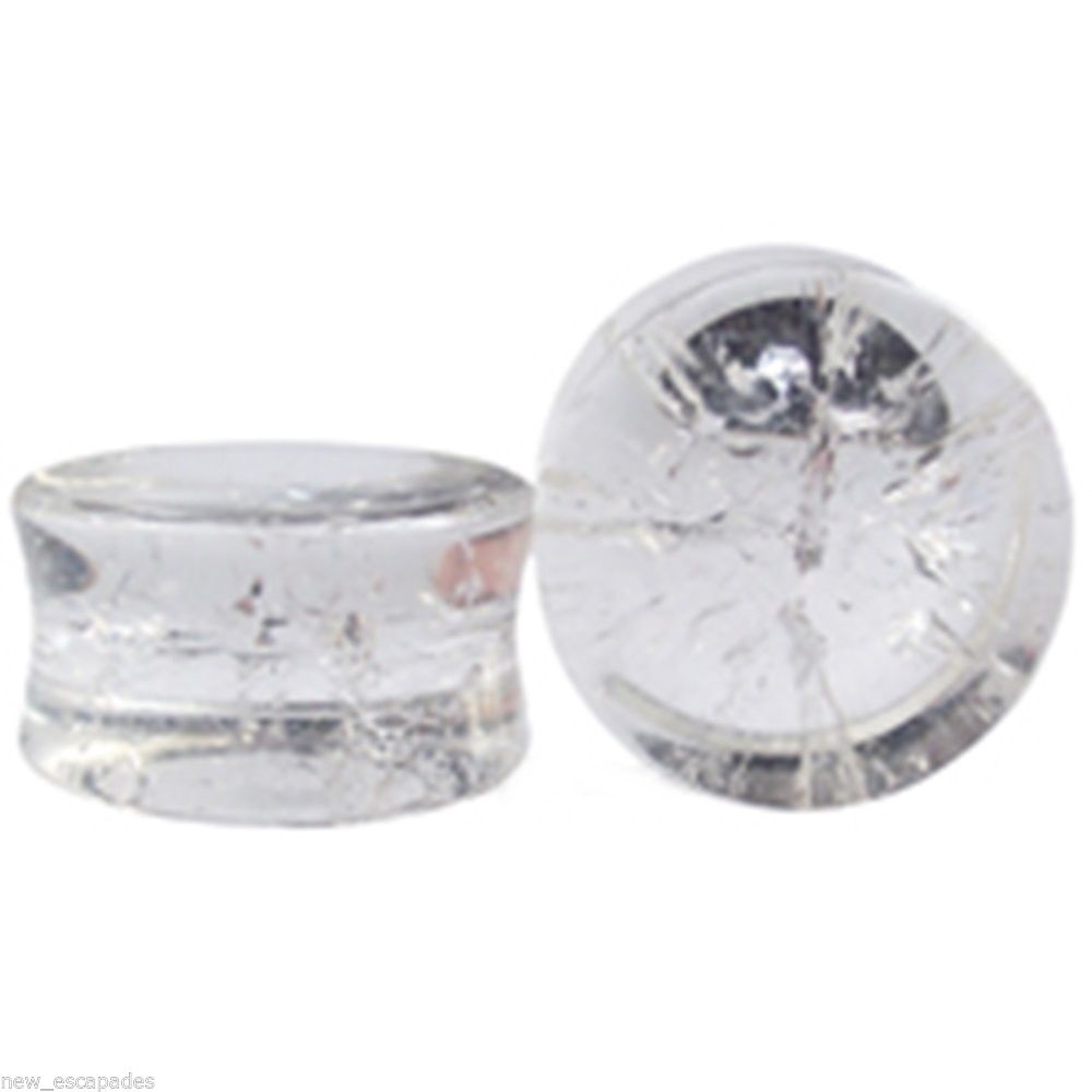 PAIR-Stone Quartz Clear Concave Saddle Flare Ear Plugs 04mm/6 Gauge Body Jewel
