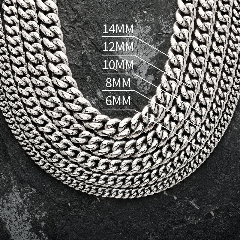 Heavy Stainless Steel Men’s Miami Cuban Link Chain Bracelet 8mm-14mm Necklace
