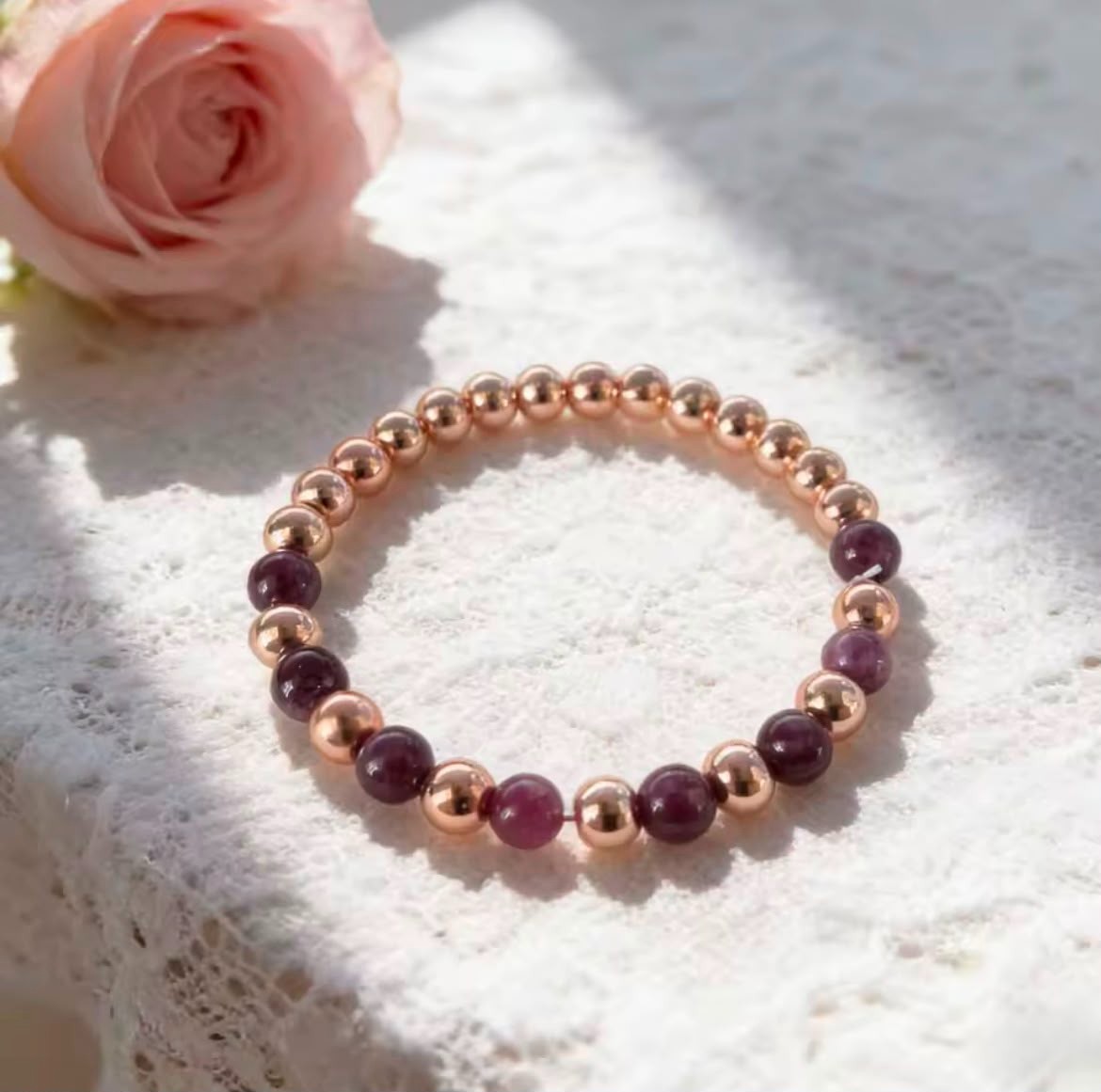 Red Garnet Copper Beaded Bracelet Natural Crystal Energy Jewelry Men Women