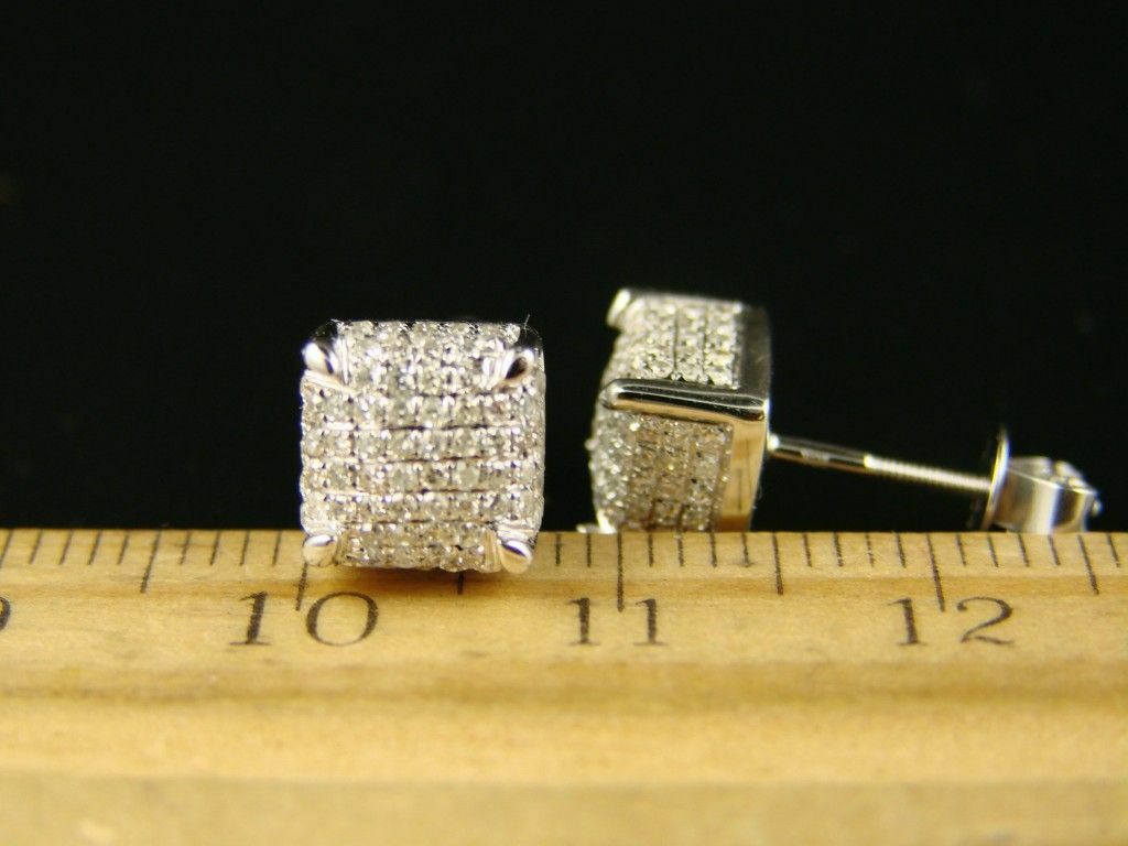 1ct Lab-Created Moissanite Ice Cube Cluster Hip Stud Earrings White Gold Plated