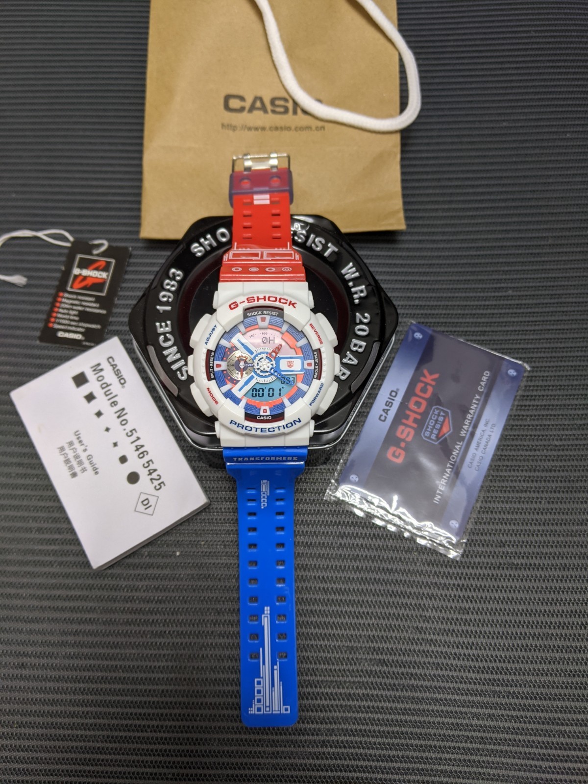 Casio G-Shock GA-110 Optimus Prime Transformers White Blue Red Complete Set