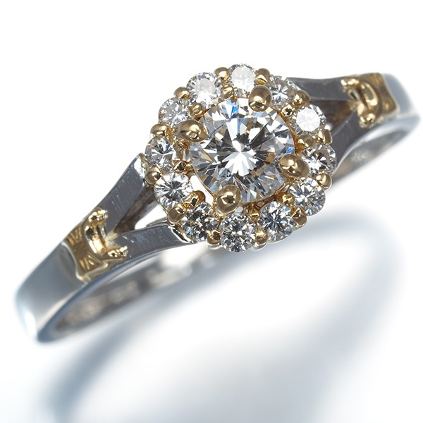 Auth CELINE Ring Diamond 0.26ct/0.16ct Macadam US6-6.25 Pt 900/18K YG