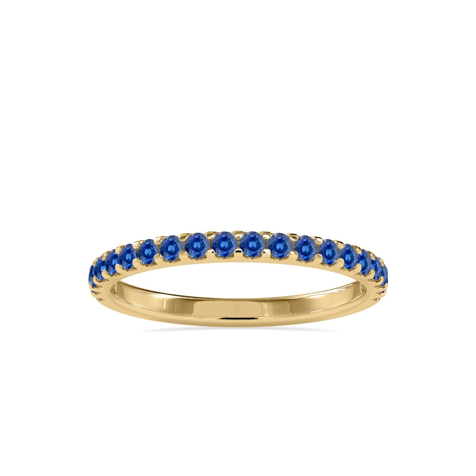 Shared Prong Round Blue Sapphire Half Eternity Wedding Band in 14K White Gold