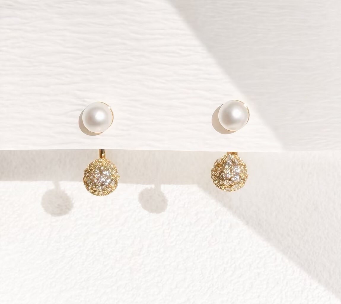 Front Back Pearl Earrings，Pearl Double Sided Stud Earrings for women girls