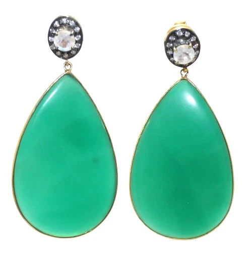 Earrings 925 Sterling Silver Gold Rhodium Designer Onyx & Zircon Gem Stone