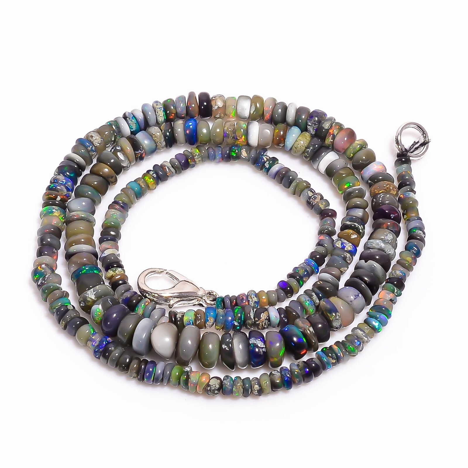 Natural Black Ethiopian Opal Rondelle Smooth Beads 3X2 6X4mm Necklace 17″ A-5457