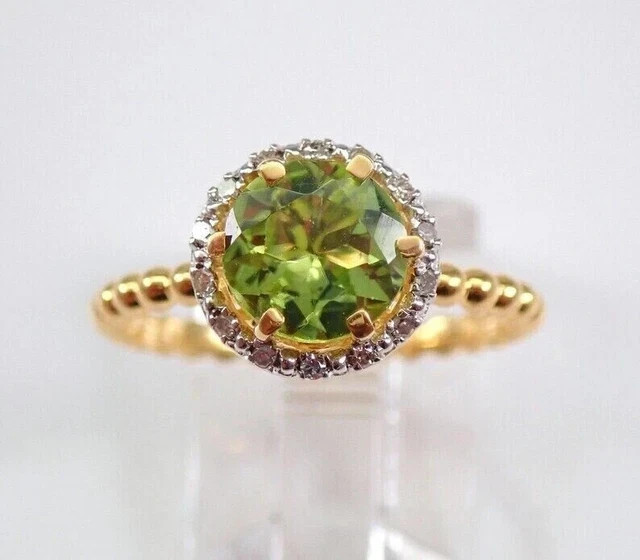 2.20Ct Round Cut Lab-Created Peridot Halo Engagement Ring 14K Yellow Gold Plated