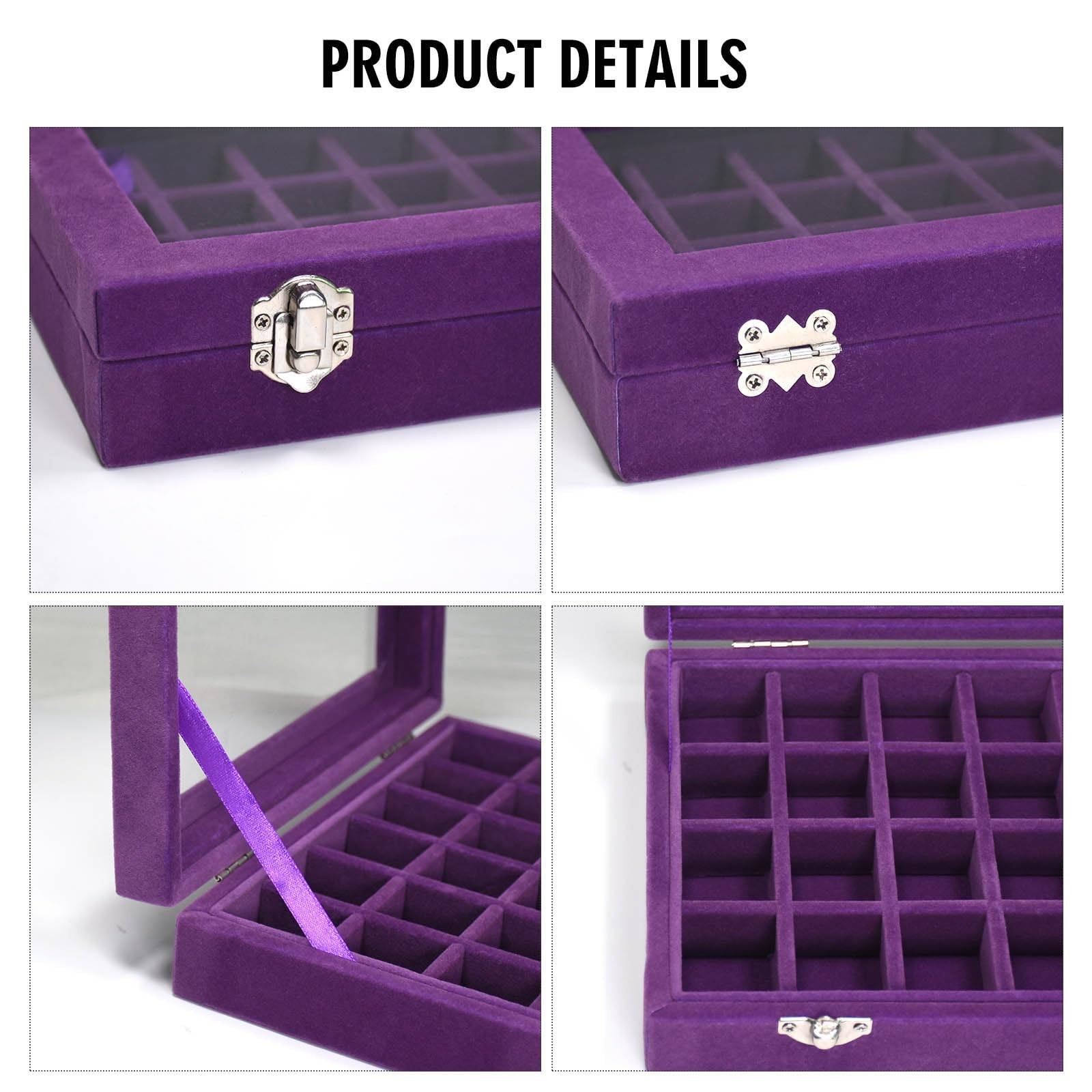Vicoter Velvet Jewelry Box 24 Grid Ring Display 24 Grid, Purple