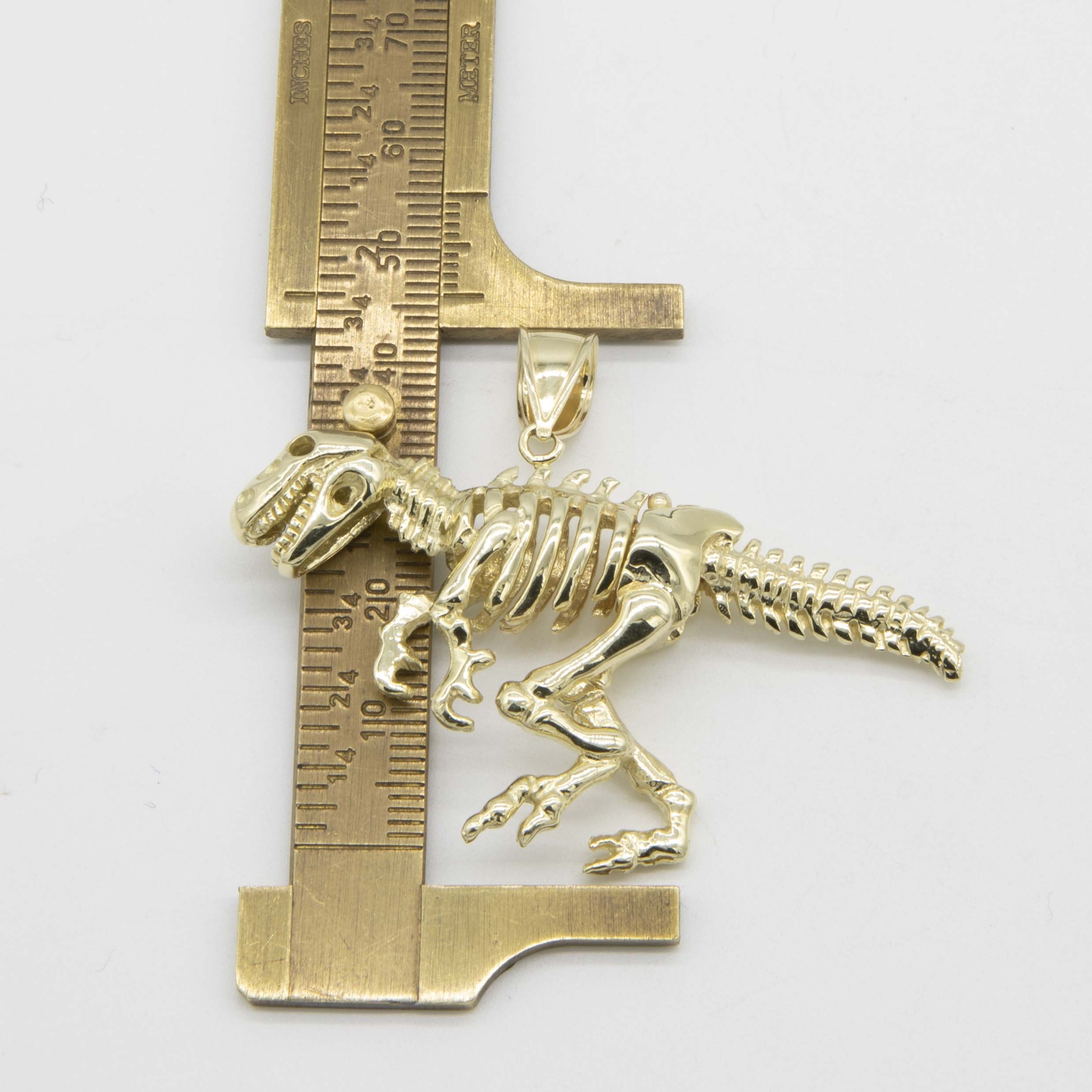 1 3/4″ Shiny T-Rex Dinosaur Pendant Real Solid 10K Yellow Gold