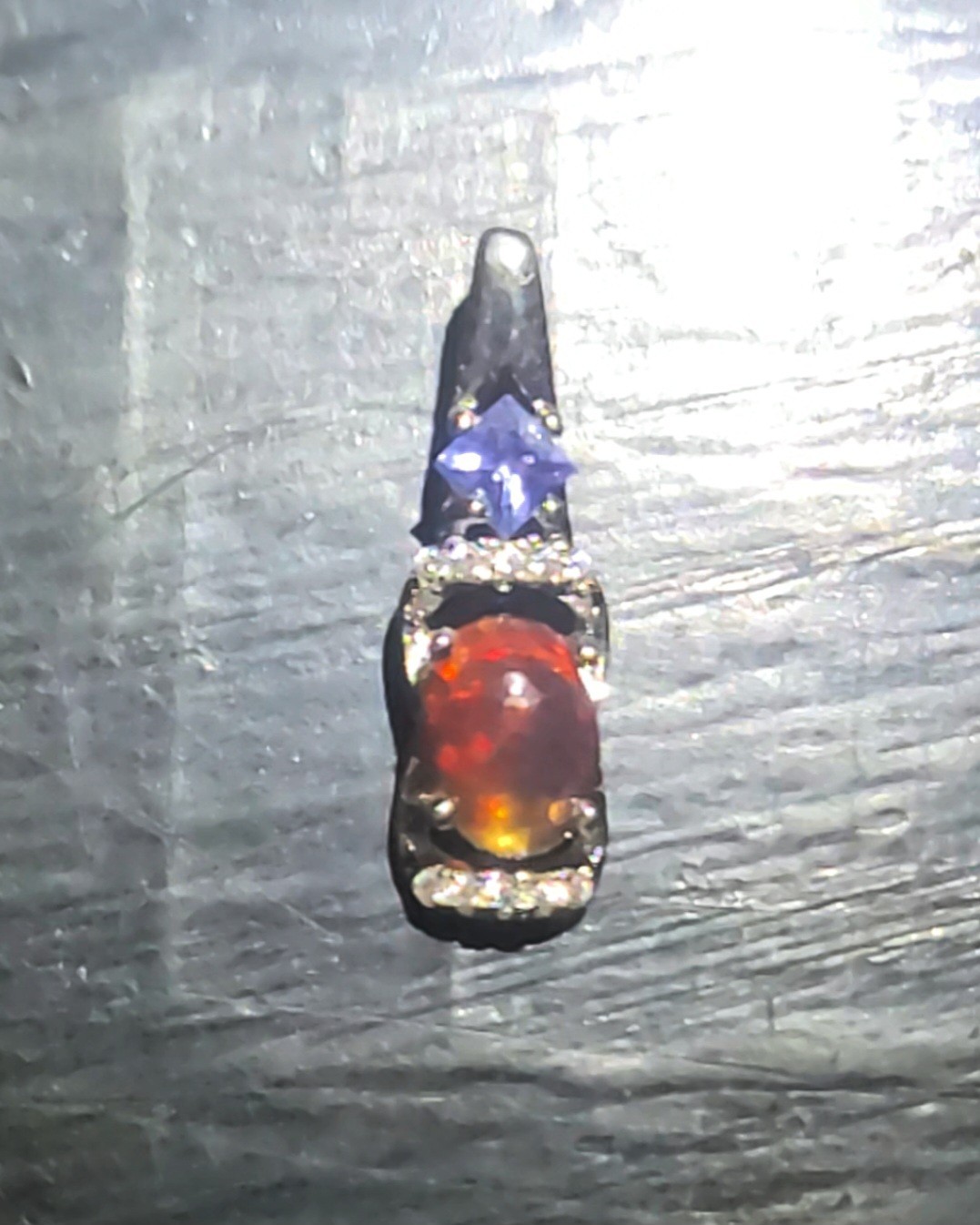 Black Ethiopian Fire Opal & Amethyst Pendant/925 Sterling Silver (SEE DETAILS)