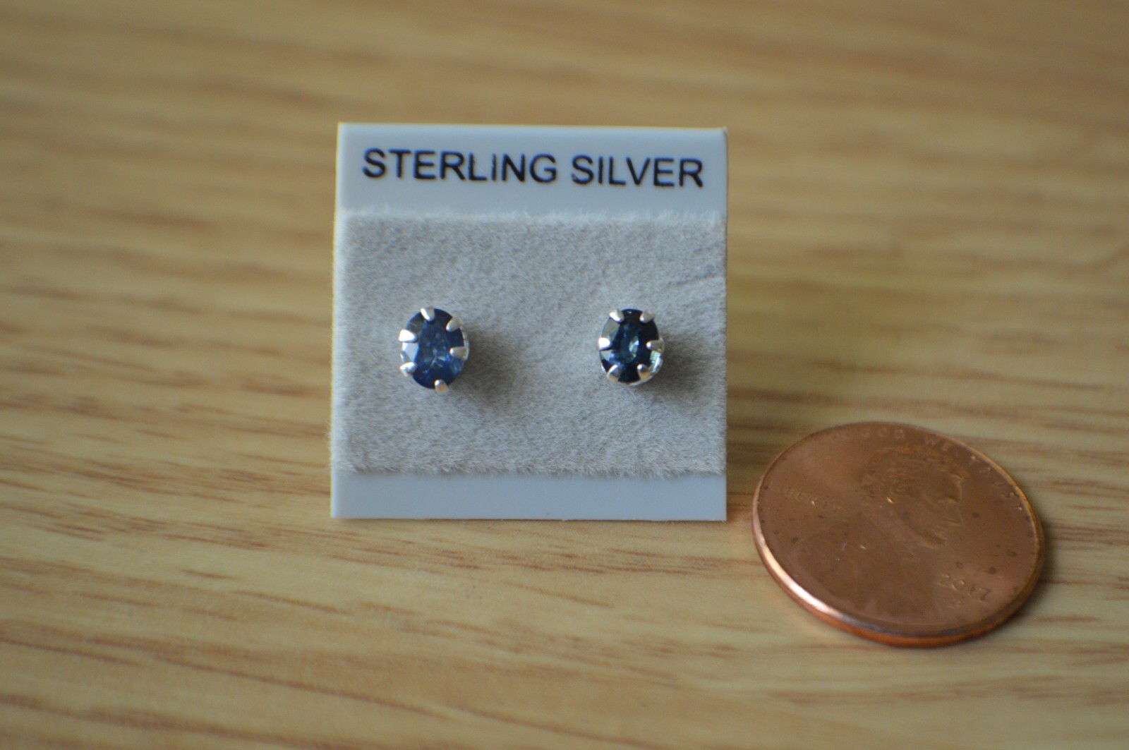 0.82ct Madagascar Blue Sapphire Solitaire Earrings in Fine Silver ~ 5x4mm