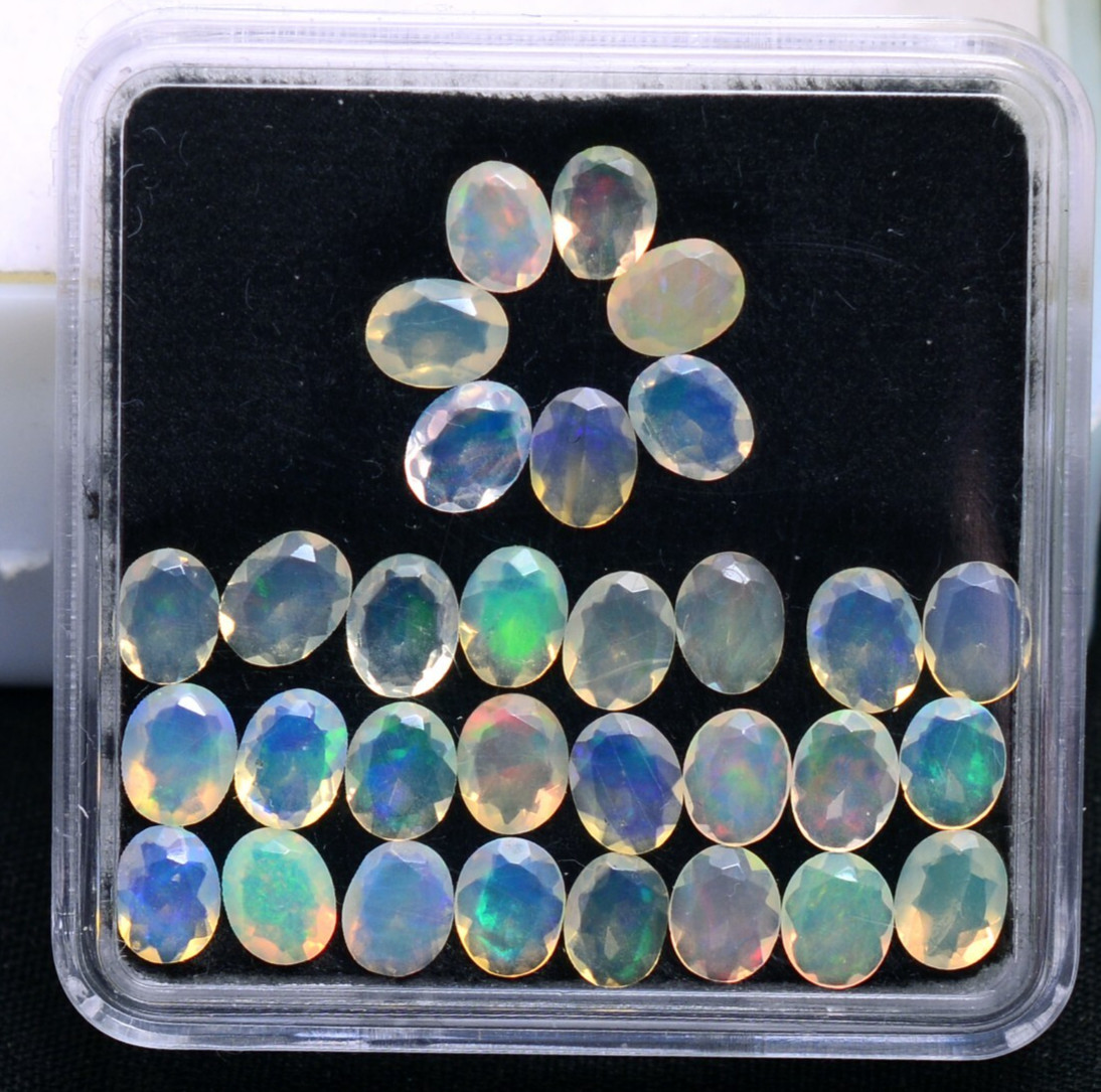 Set Of 31 Pcs Natural Ethiopian Opal Untreated 5mmx4mm Oval Cut Loose Gemstones