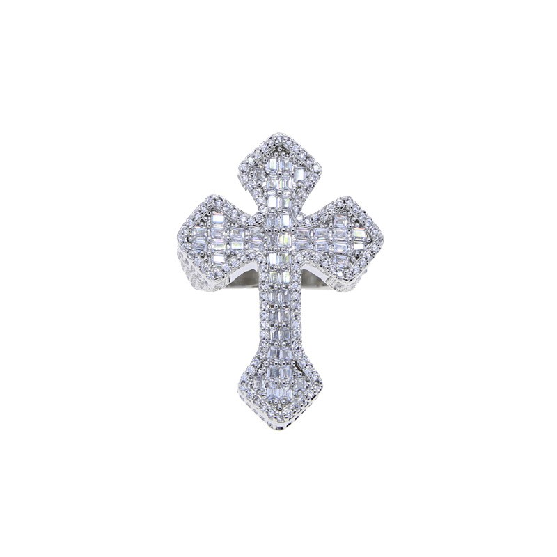18K Gold Plated Iced CZ Out Cross Ring For Men White Gold Plated Fashion Jewelry