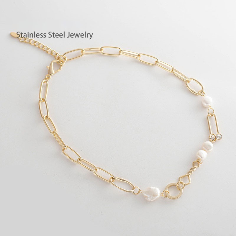 18K Gold Plated Pearl Bead necklace, Stainless Steel Waterproof No Tarnish YC02