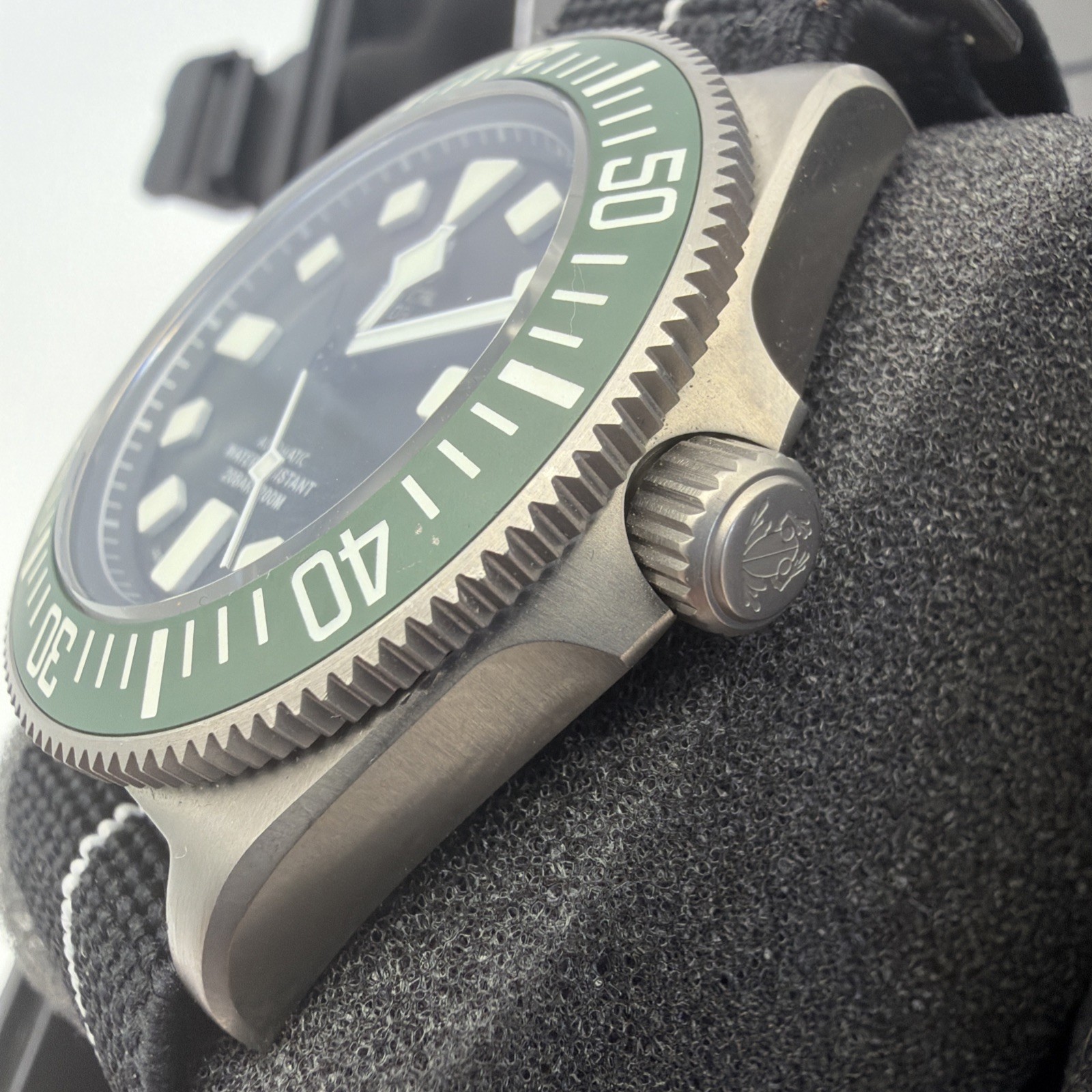 Tactical Frog Titanium NH35A Mechanical Watch Green Bezel Black Dial Fixed Lugs