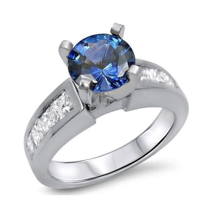 2.50 Ct Round Cut Natural Sapphire & Diamond Wedding Ring 14K White Gold Size 5