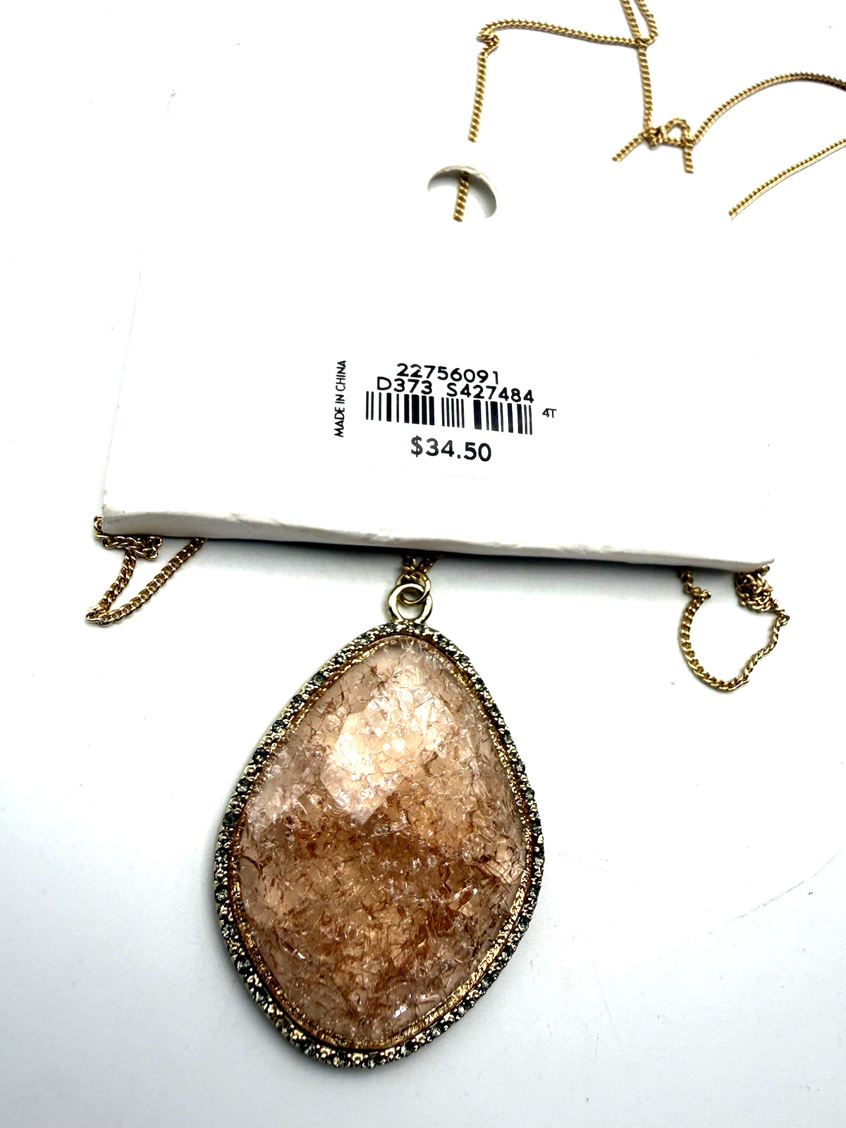 NWT Ann Taylor LOFT 34″ Crackled Pink Glass Pendant Necklace