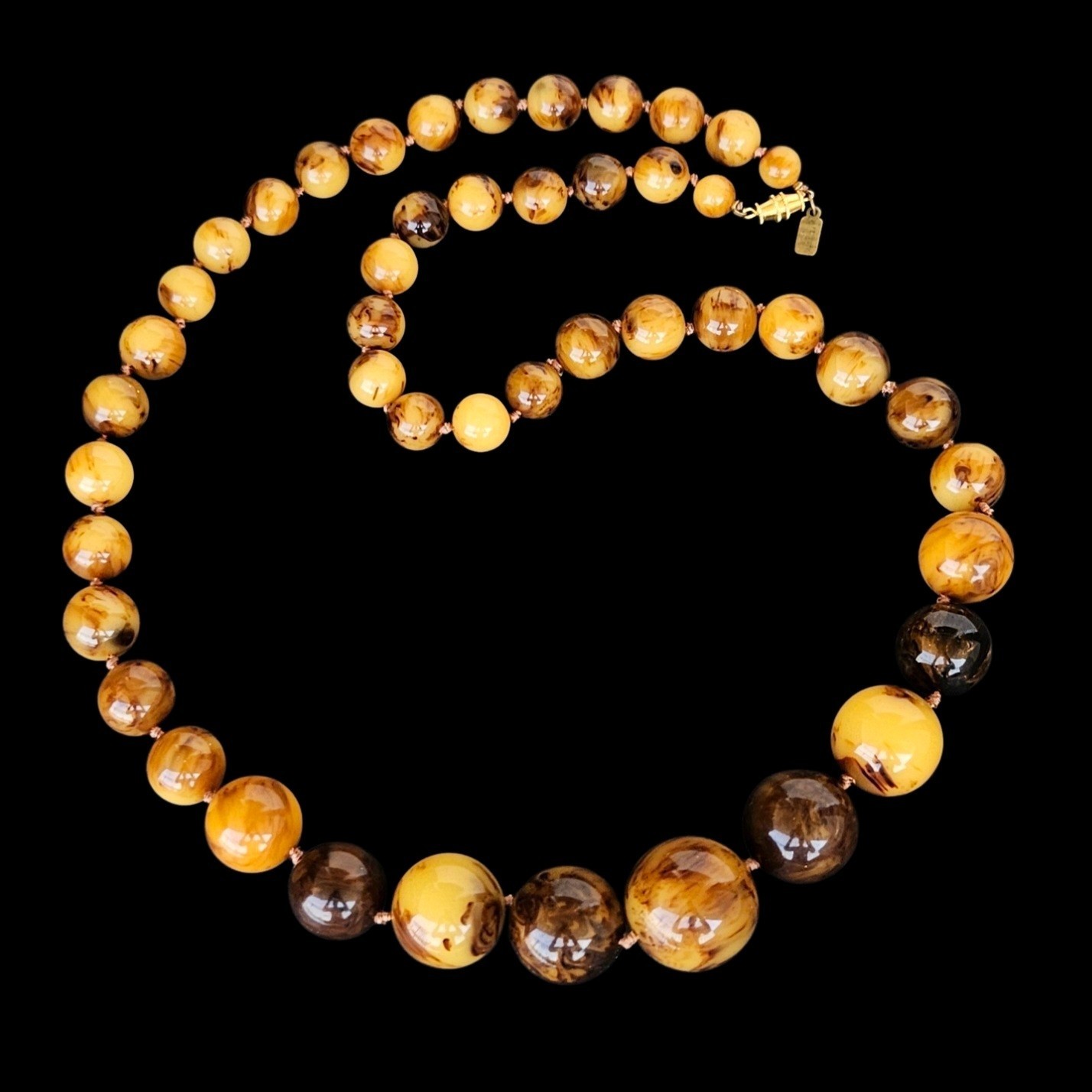 Vintage 1970s Kenneth Lane Catalin Root Beer Caramel Bakelite Bead Necklace 114g