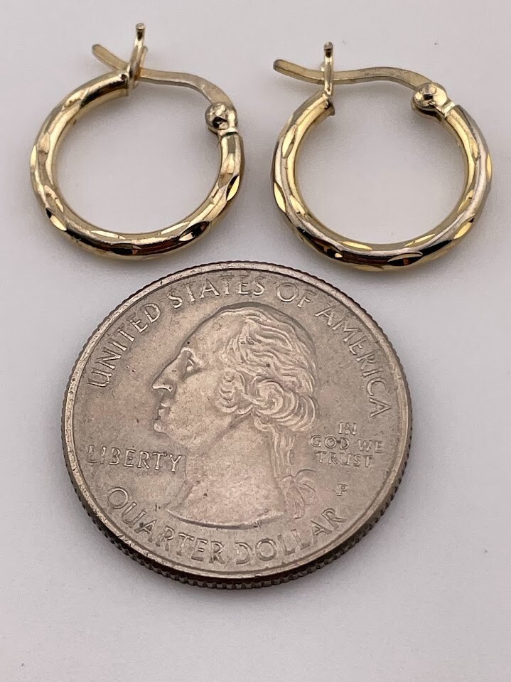 GOLD OVER 925 STERLING SILVER DIAMOND CUT TEXTURE HOOP EARRING 5/8″ CLASSIC 2939