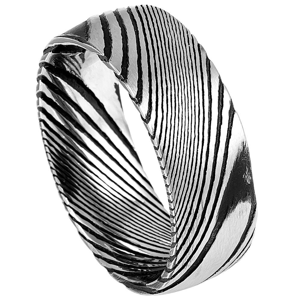 Tungsten ring Band Damascus Burl Wood Grain Texture Pattern For Men & Women