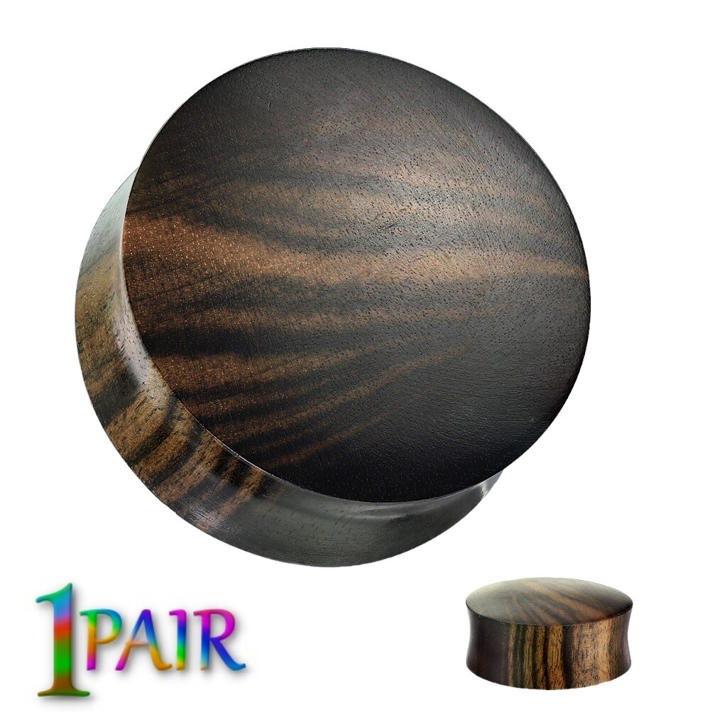 Pair 8g-25mm STRIPED EBONY WOOD PLUGS Double Flare Gauges Tunnels Ear 1552