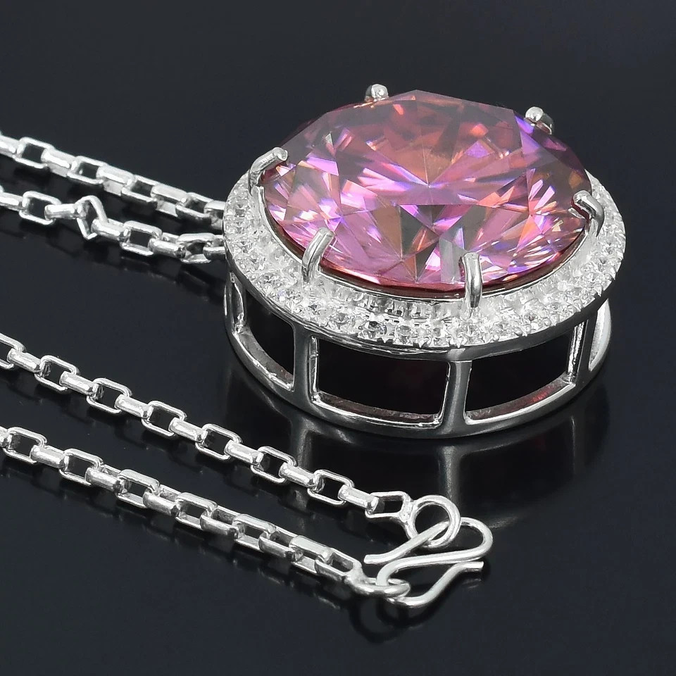 RARE 20.00 Ct Certified Pink Diamond Solitaire Pendant 925 Silver Great Shine