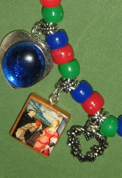“COURTLY LOVE”- ALTERED ART BEADED CHARM BRACELET-ELASTIC BAND