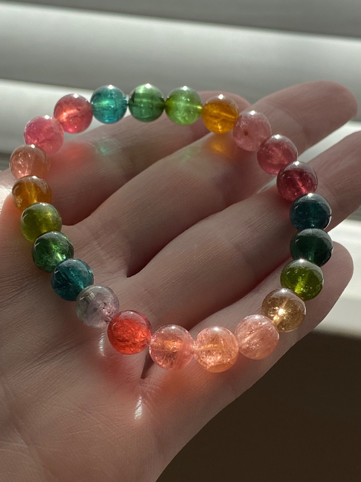 Certified Natural Multicolor Tourmaline Bracelet 8.4mm Rainbow Gemstone 6.5″