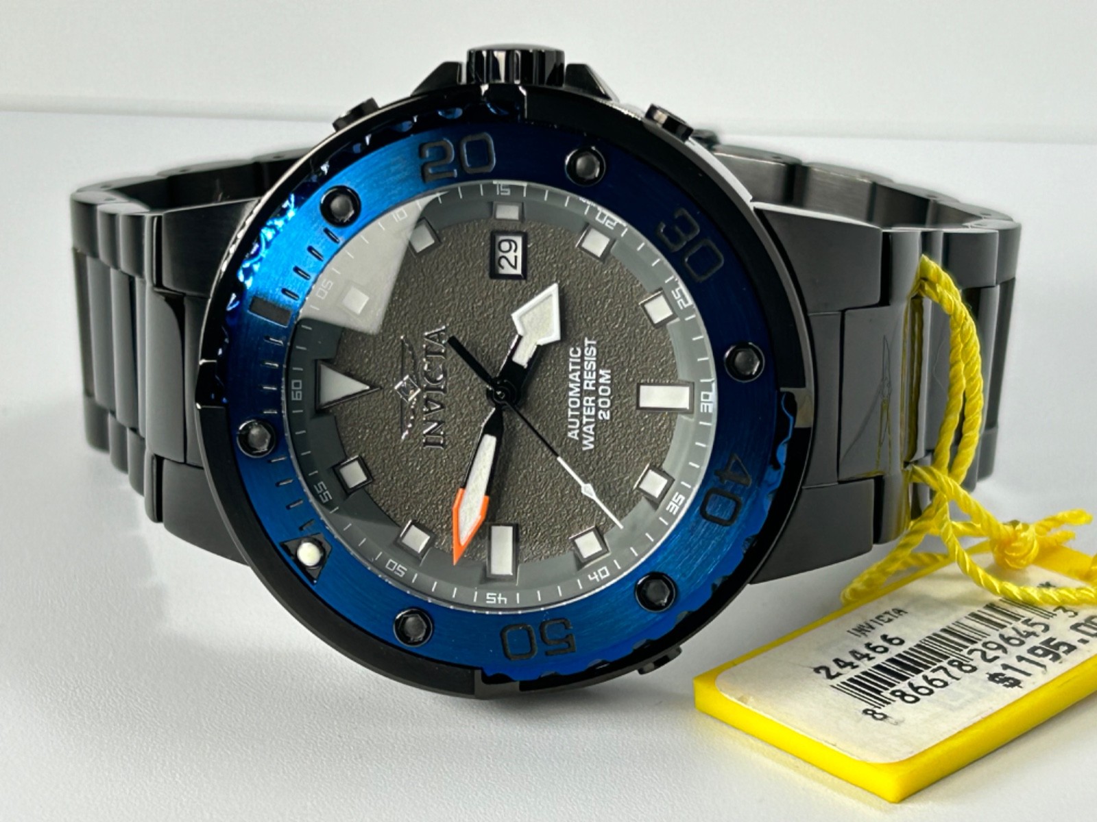 Invicta Pro Diver 24466 Automatic 49MM Black W/Grey Dial Black/Blue Bezel New