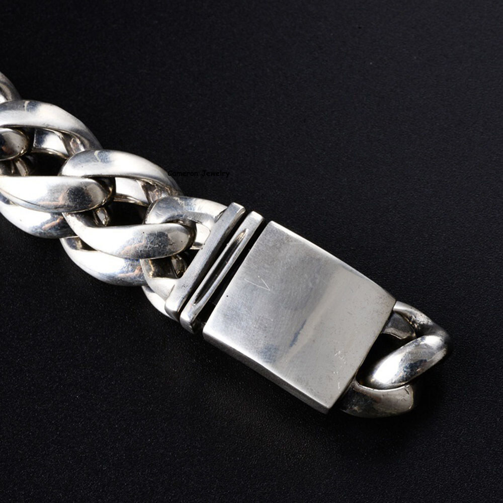 Pure S925 Sterling Silver Cuban Chain 13mm Curb Link Bracelet 72-73g 8.26in