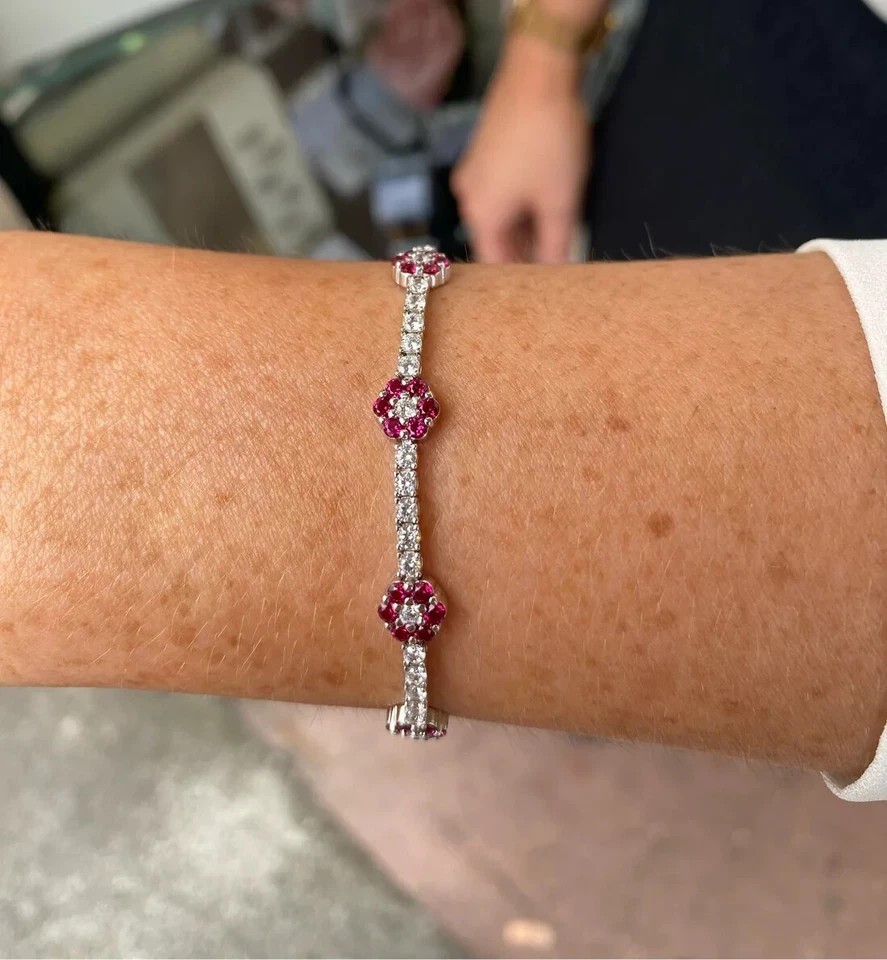 8 Ct Round Lab-Created Pink Ruby 14K White Gold Plated Women’s Tennis Bracelet