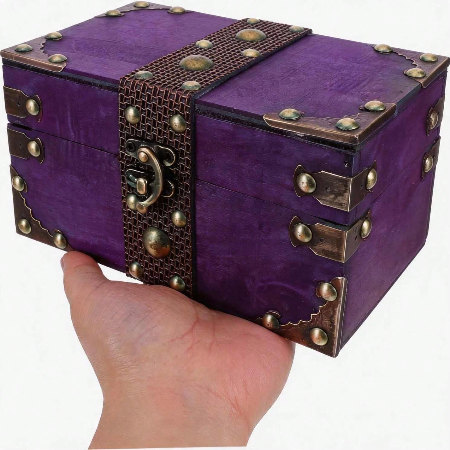 New Vintage Wooden Treasure Chest Box Lockable Jewelry Storage Antique Charming