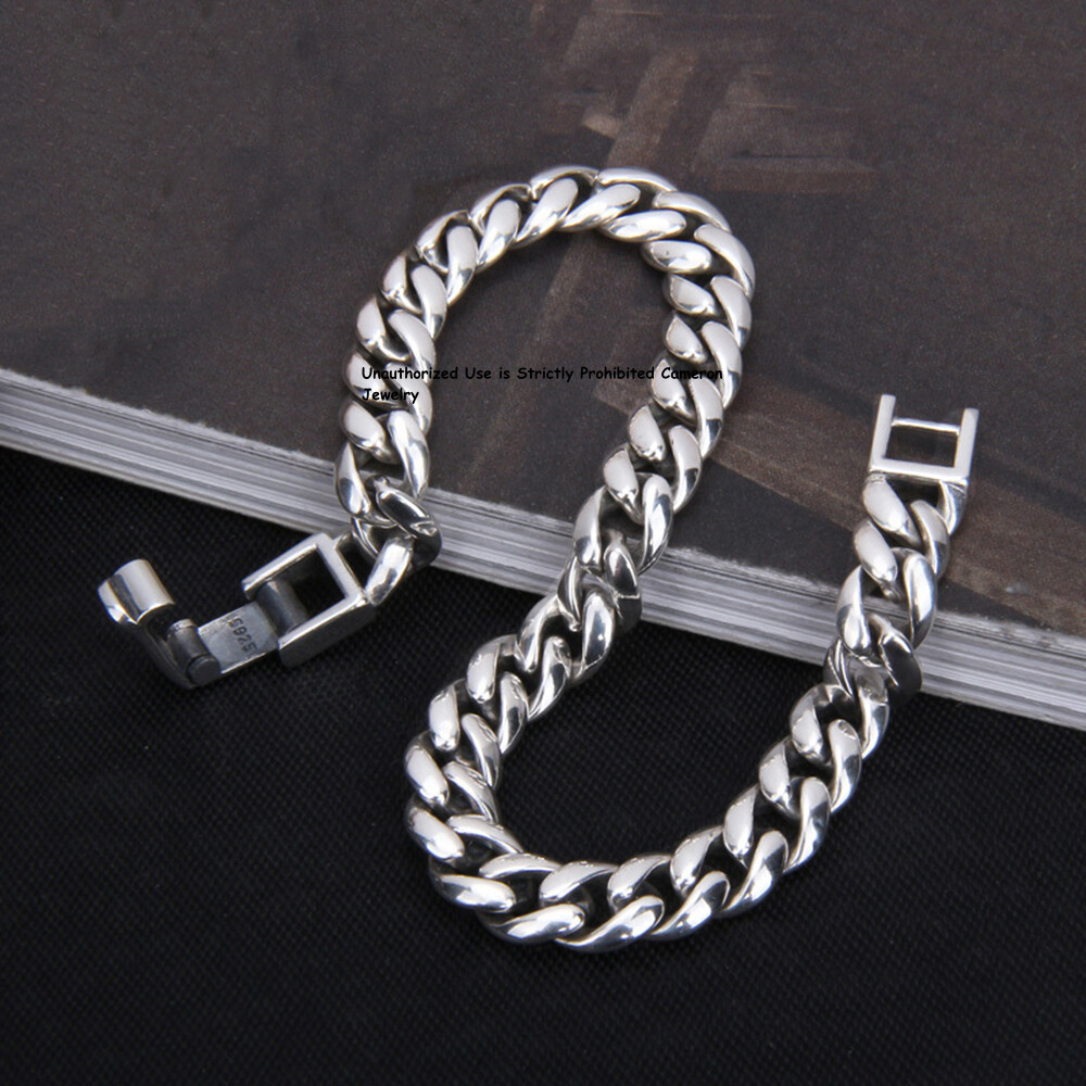 Pure S925 Sterling Silver Chain 6mm Cuban Curb Link Bracelet 6.7-8.3inch
