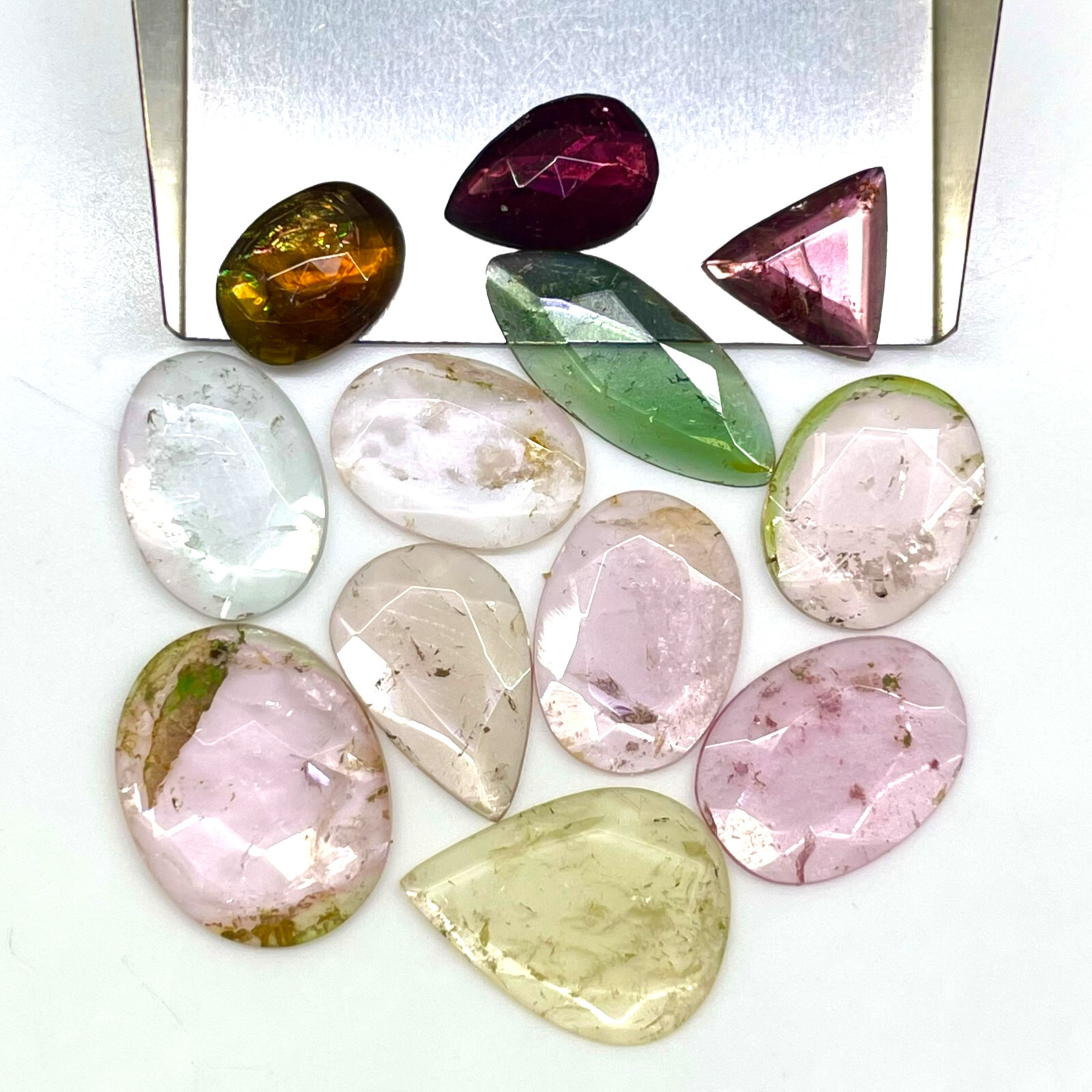 12 Pcs Natural Tourmaline Lot 20.50 Cts Flat Rose Cut Untreated Loose Gemstones