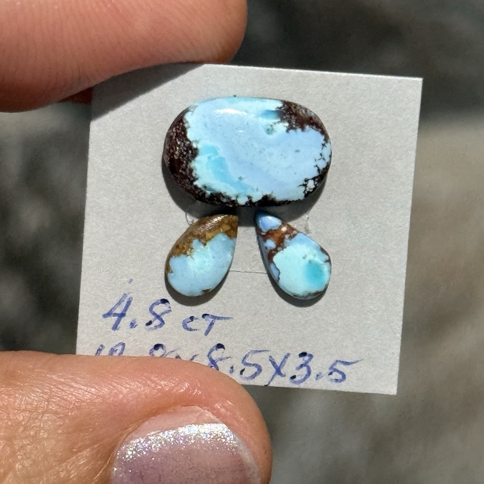 4.8ct 12.8-7.7mm 3pcs Lot Fine Golden Hill Lavender Turquoise Cabochon Gems