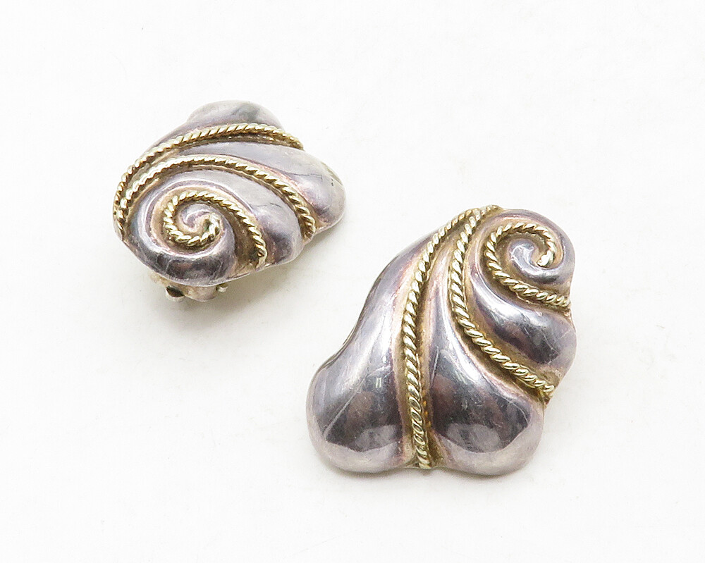 925 Sterling Silver Vintage Two Tone Swirl Twist Non Pierce Earrings EG6611