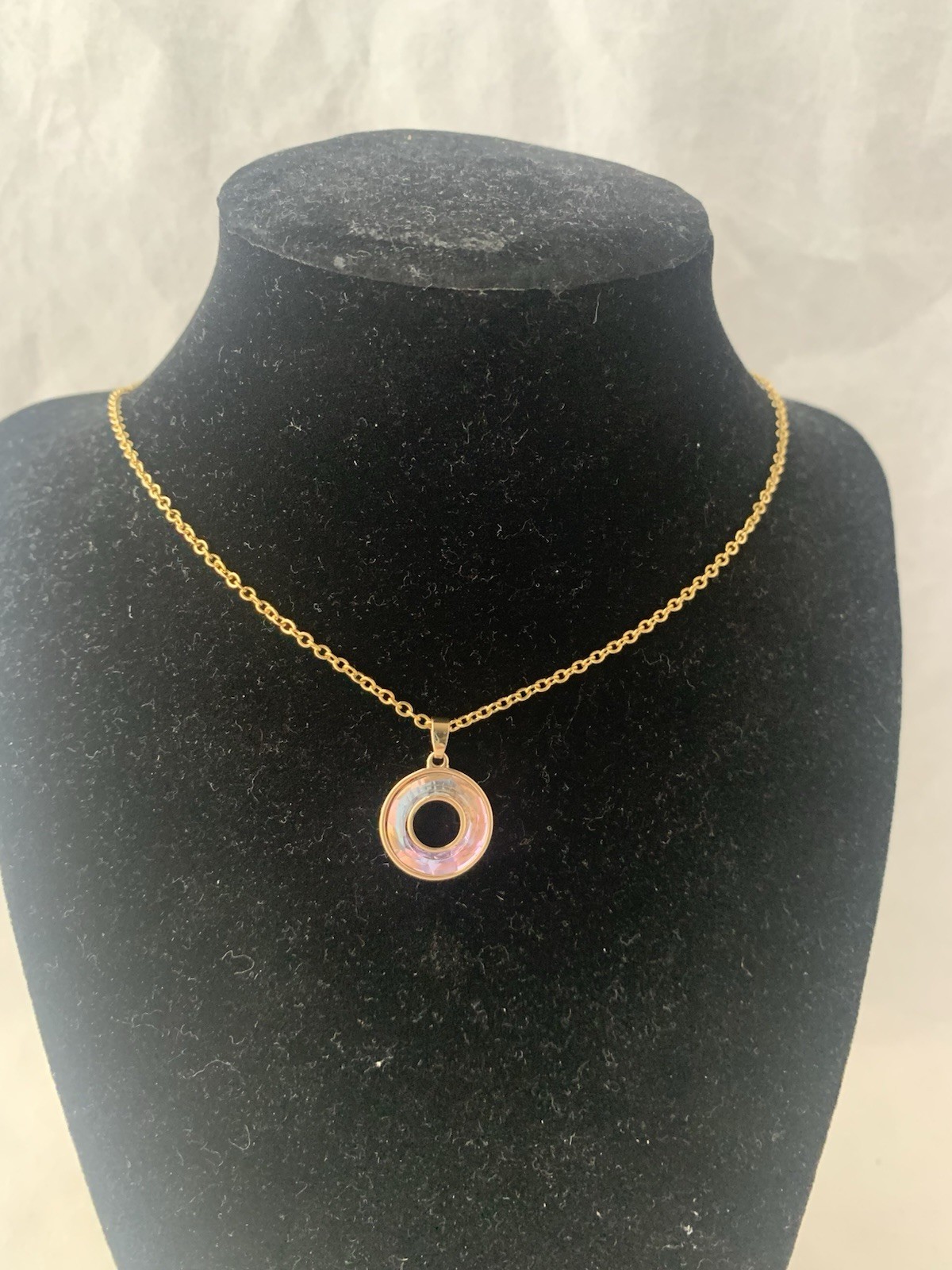 Women Necklace Gold-Plated Stainless-Steel Chain Pink Pendant Charm J9-2