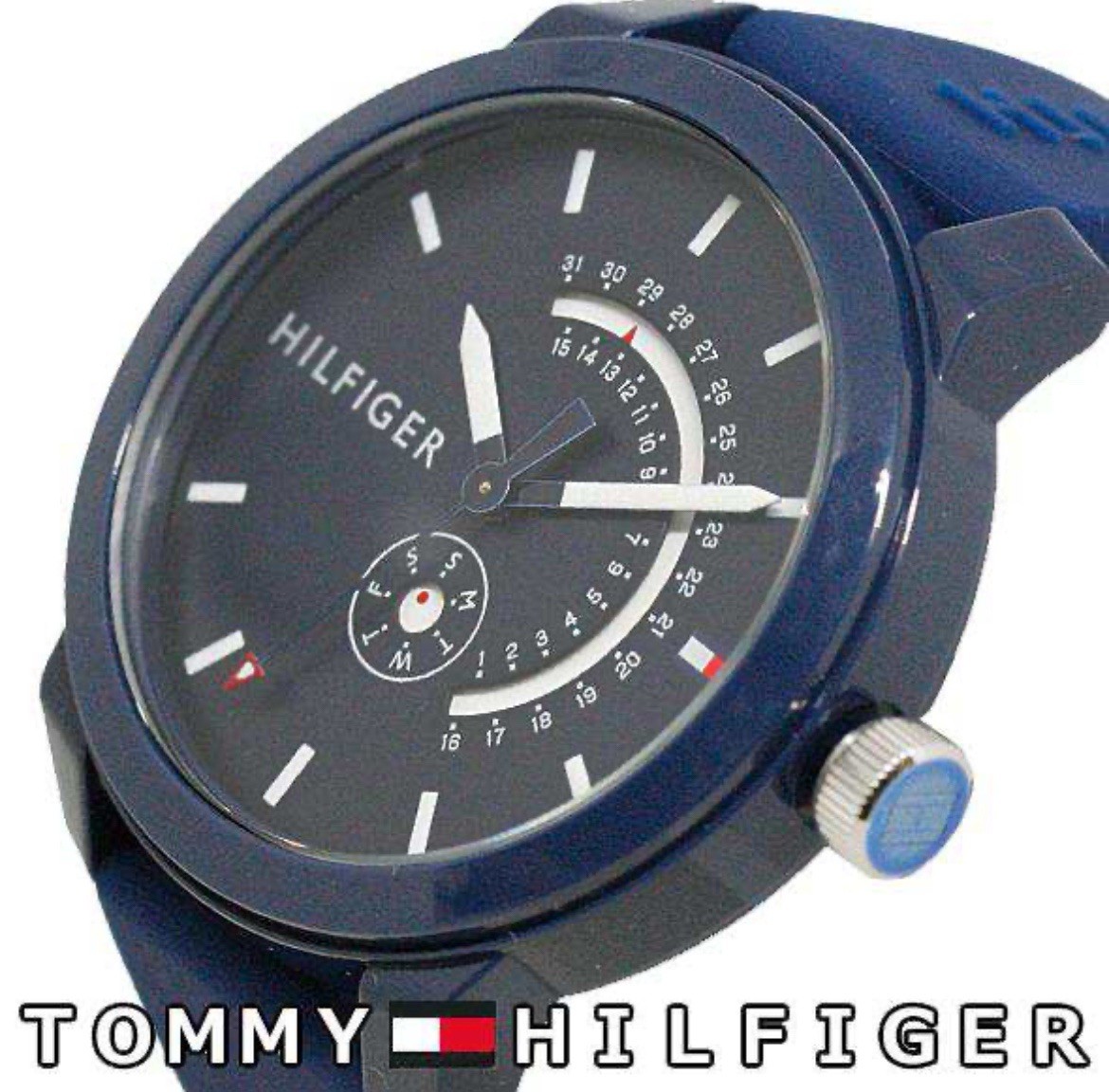Tommy Hilfiger Men’s Blue Dial Blue Silicone Band Watch Quartz 44mm 1791482 New
