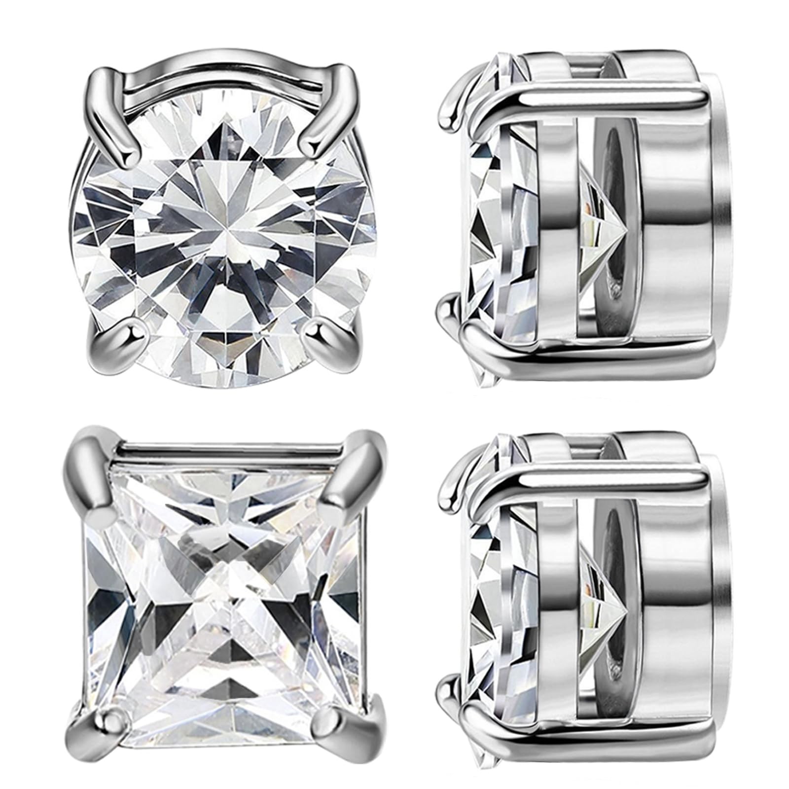NEWITIN 2 Pairs Stainless Steel Magnetic Stud Earrings for Men Cli