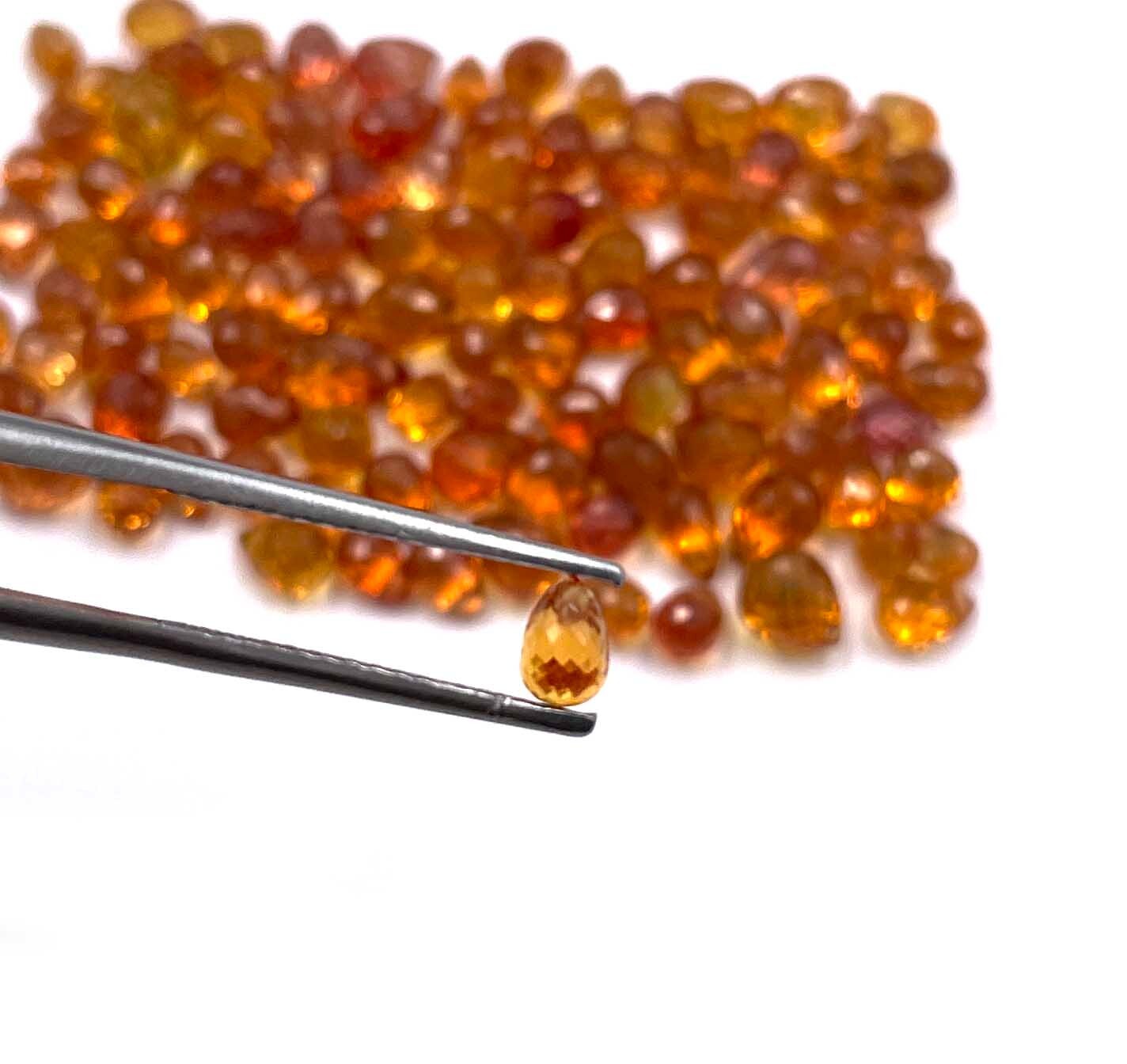 Natural Orange Sapphire Tear Drop Drilled Cut Gemstone 8 Pcs 2.50*3-4*6 MM 3 CT