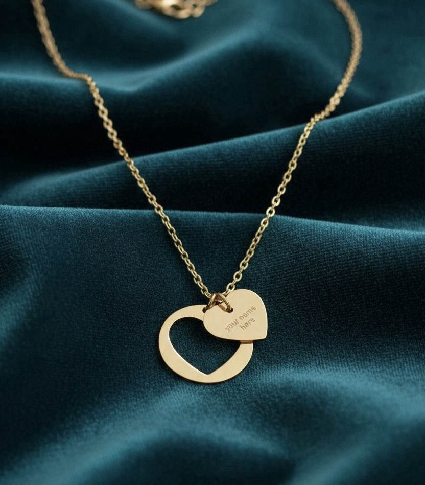 Personalized Heart Cutout Necklace – Engraved Gift – 18K Gold PVD Coating