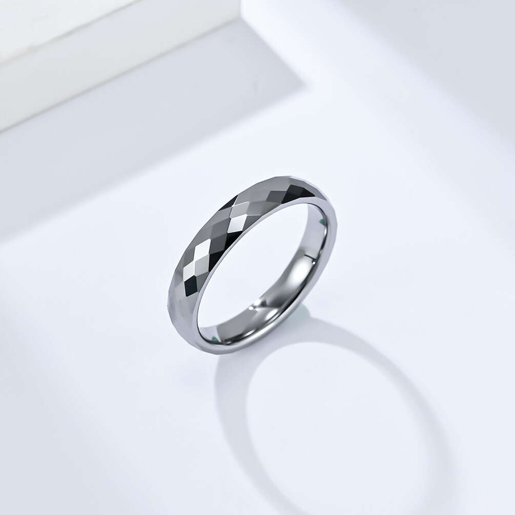 Men’s Rhombus Band Tungsten Steel Wedding Ring Size 6-12 Black/Silver/Rose Gold