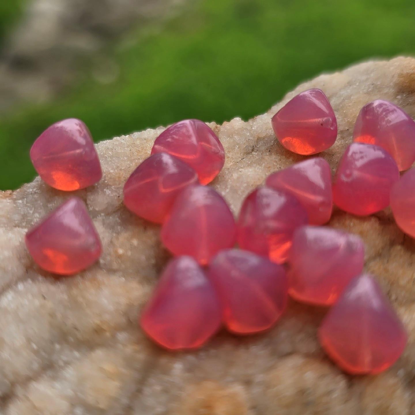 Luminous Glowing Opalescent Pink Angular Glass – Vintage Czech Glass Beads 16pc