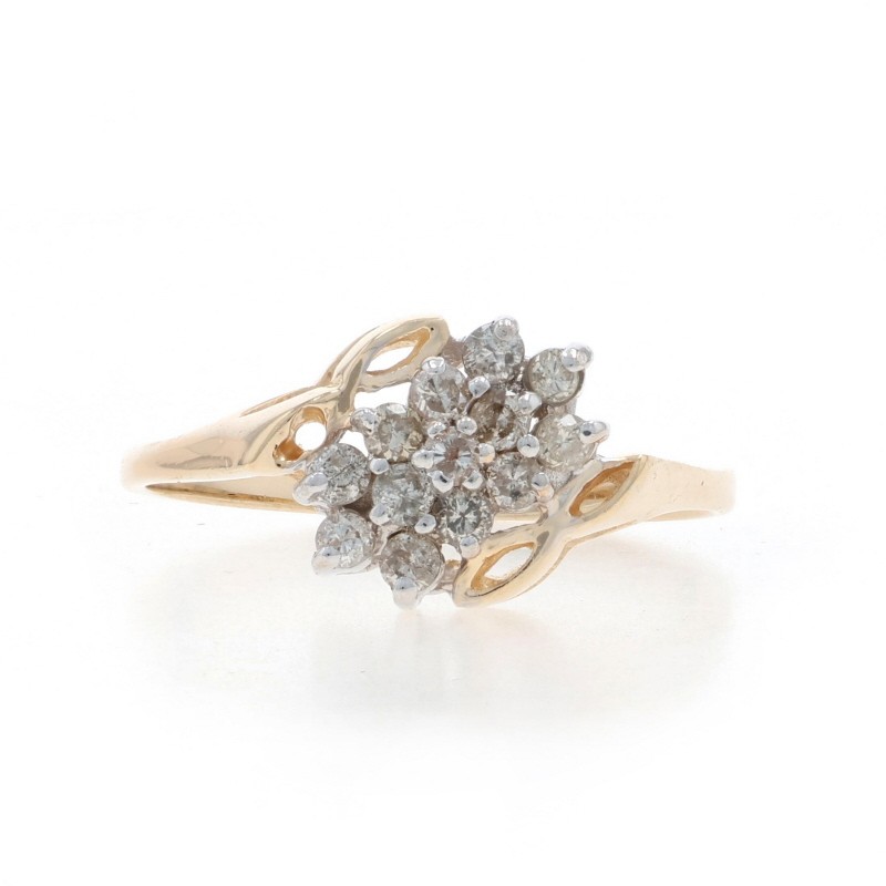 Yellow Gold Diamond Cluster Bypass Ring – 10k Round Brilliant .33ctw Floral