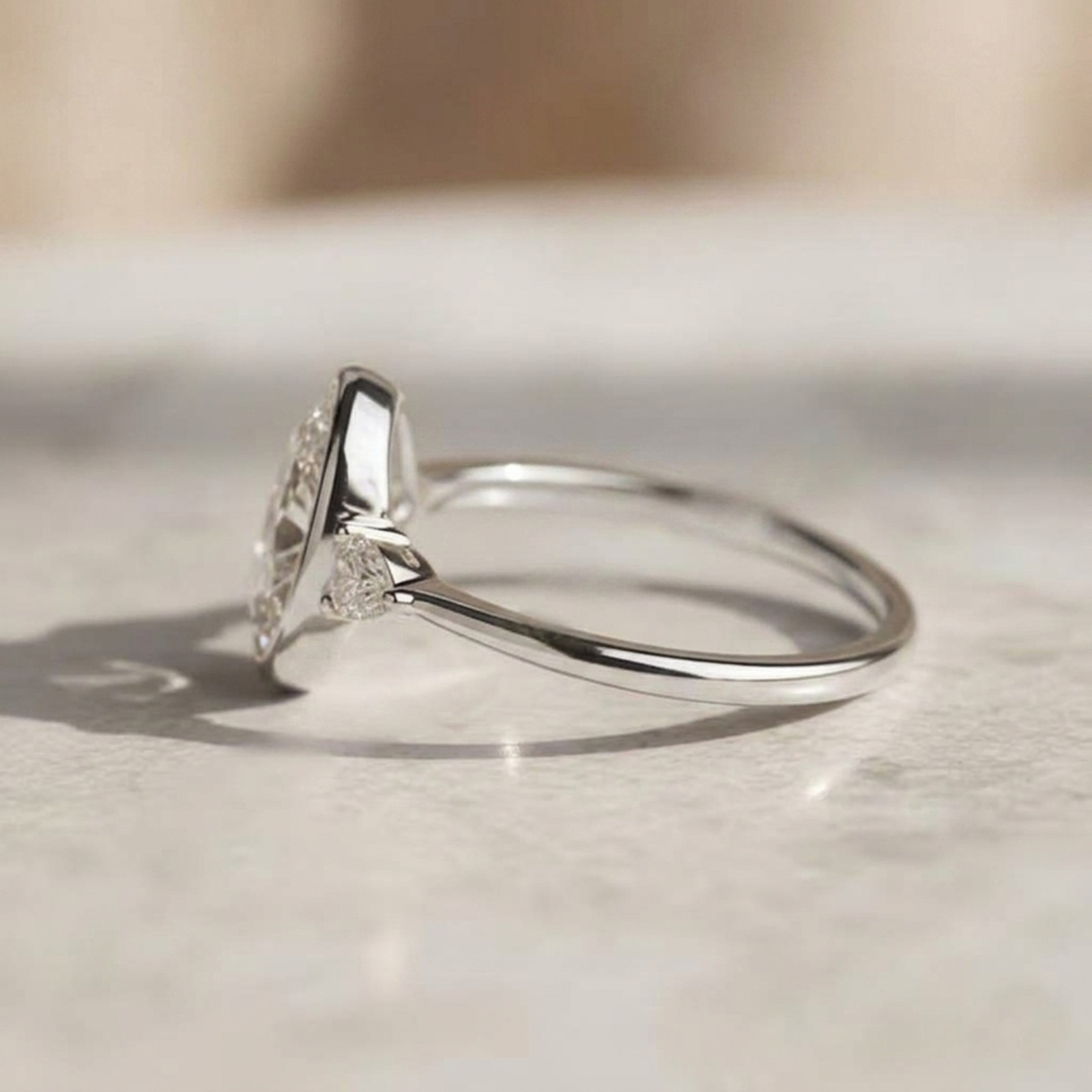 Oval Cut Lab Created Diamond 14K White Gold Three Stone Bezel Set Wedding Ring