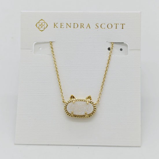 New Kendra Scott Elisa Gold Cat Pendant Necklace In Iridescent White Drusy