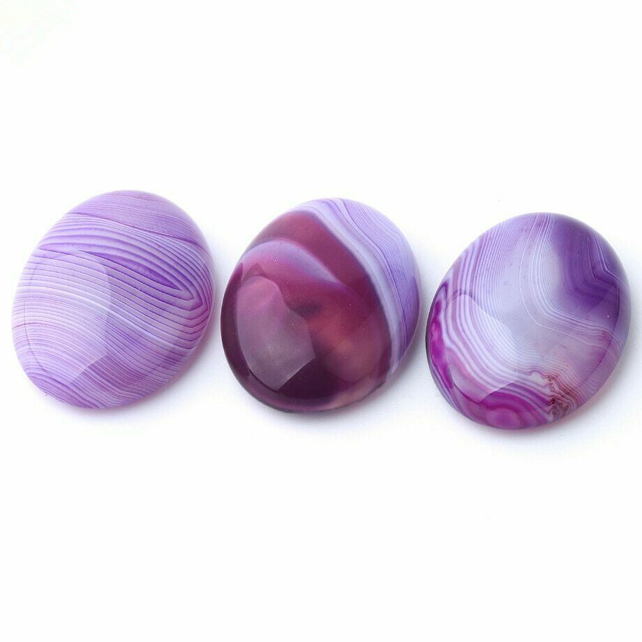 15x20mm Natural Stone 30pcs Purple Stripe Agate Oval Bead CAB Cabochon No Holes
