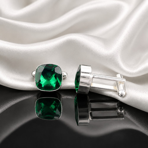 Chrome Diopside Gemstone 925 Solid Silver Men Jewelry Cufflinks Gifts For Him