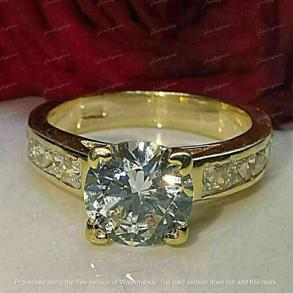3Ct Round Cut Diamond Lab-Created Engagement Wedding Ring 14k Yellow Gold Plated