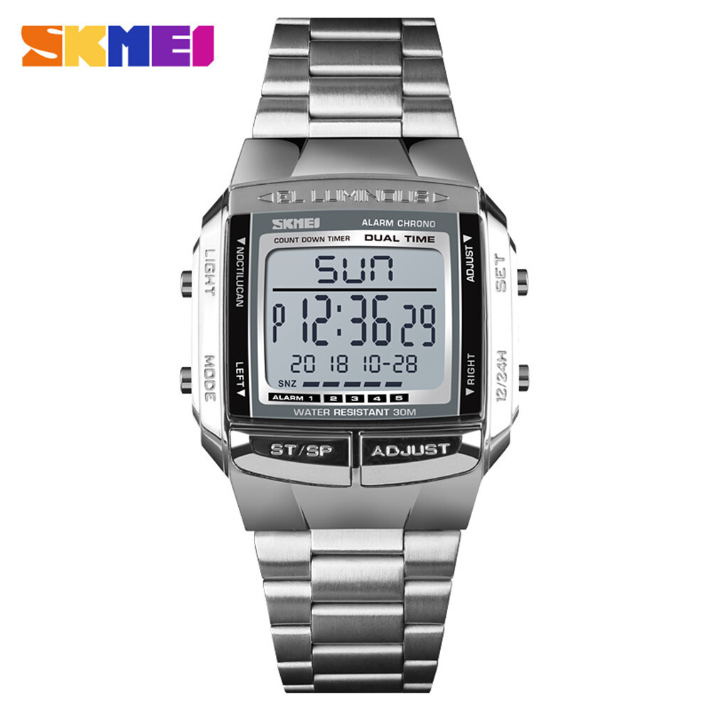 SKMEI Men Sport Watches Electronic Digital Watch LED Alarm Male Steel Wristwatch
